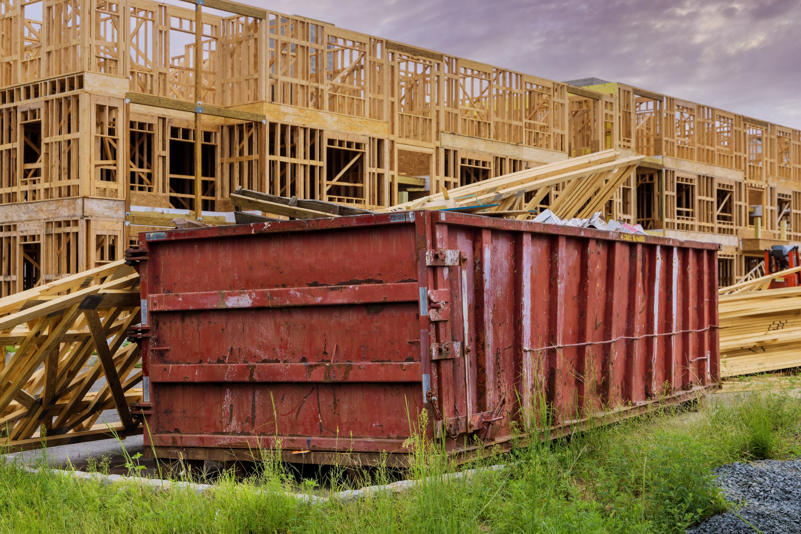 Loaded dumpster a construction home renovation with building rubble dumpster